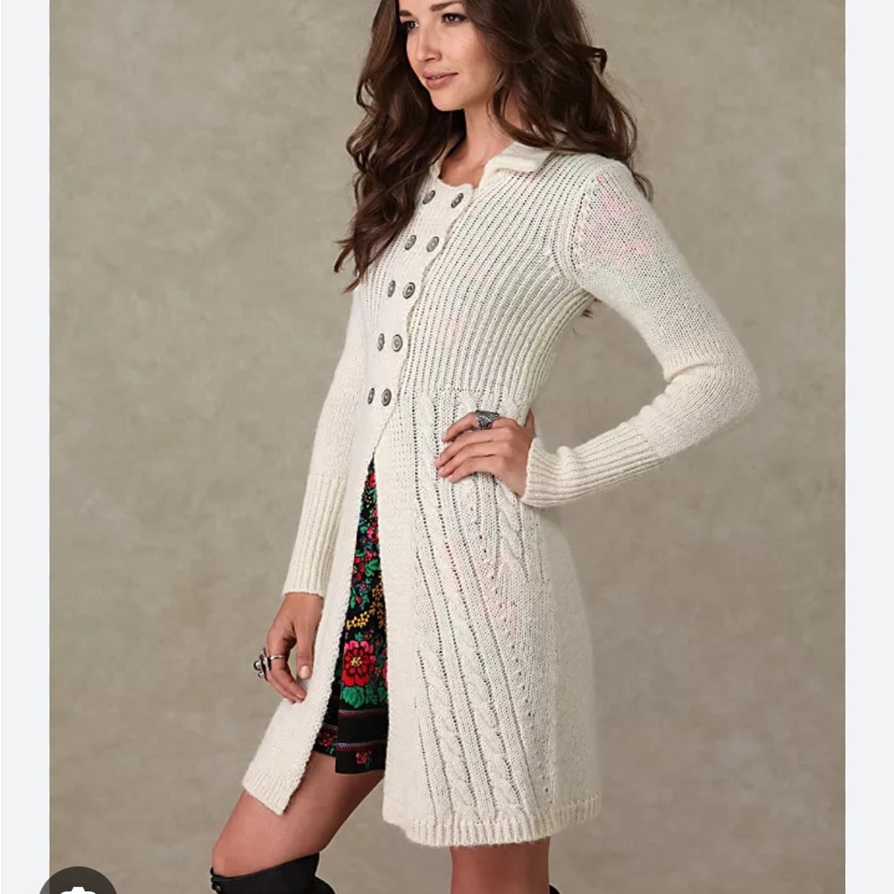 Free People Cable Double Breast Long Cardigan